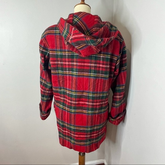 Vintage Eddie Bauer‎ Red Plaid Wool Coat w/ Toggles - Picture 3 of 5